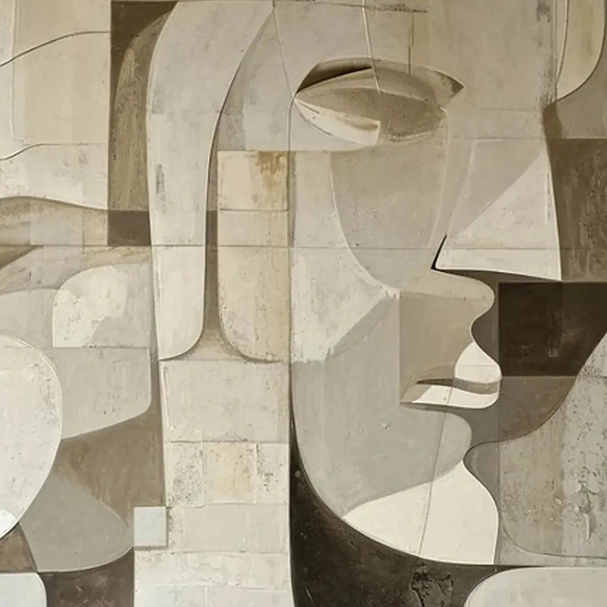 ABSTRACT FACES: Cubist Painting, Neutral Tones Wall Art, Square Canvas Art, Modern Decor - Image 3