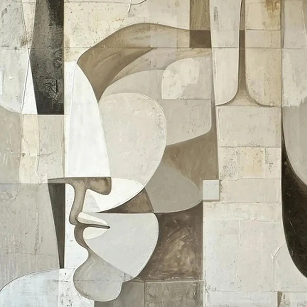 ABSTRACT FACES: Cubist Painting, Neutral Tones Wall Art, Square Canvas Art, Modern Decor - Image 7