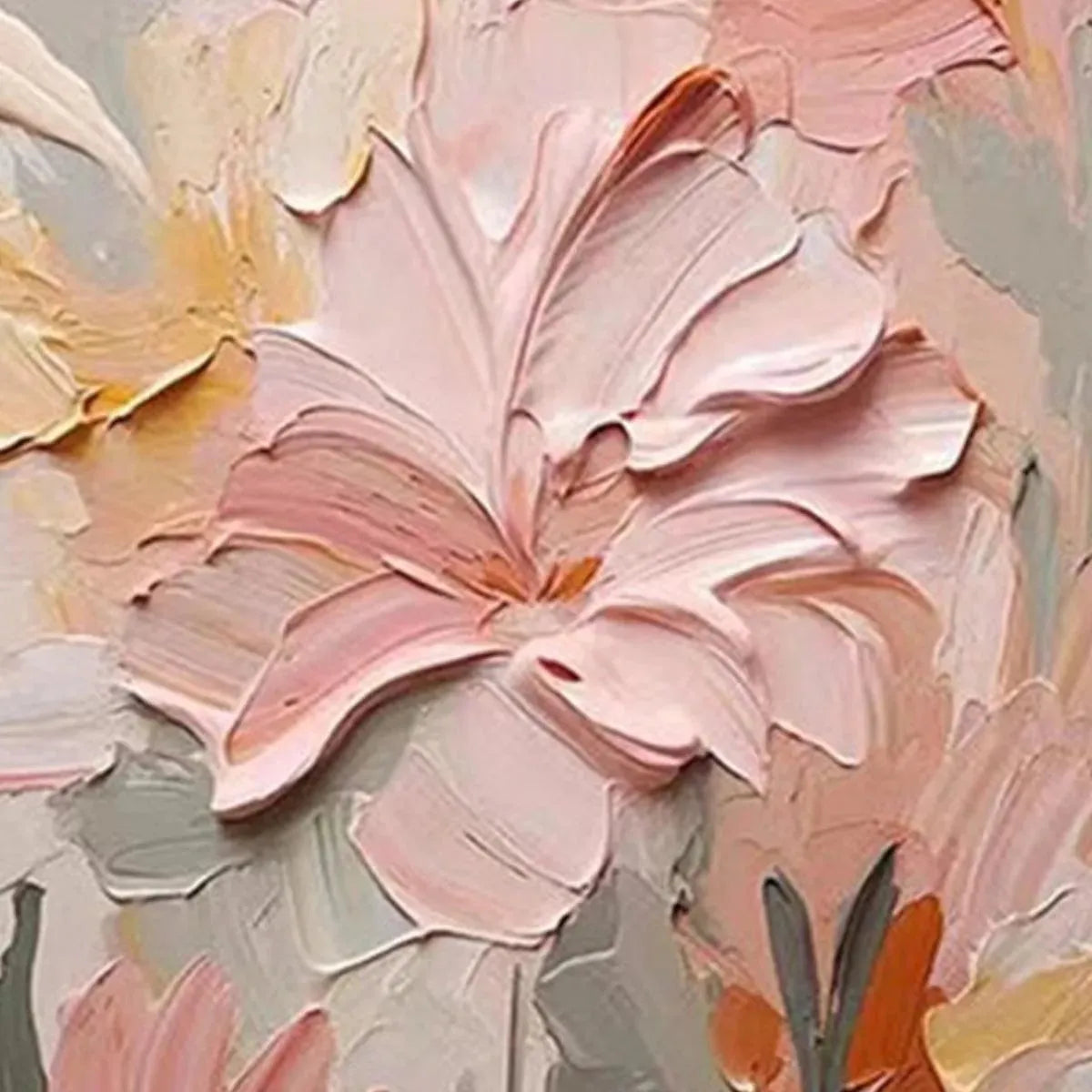 BLUSHING BLOOMS: Textured Floral Painting, Pink and Peach Wall Art, Vertical Canvas, Impasto Decor - Image 6