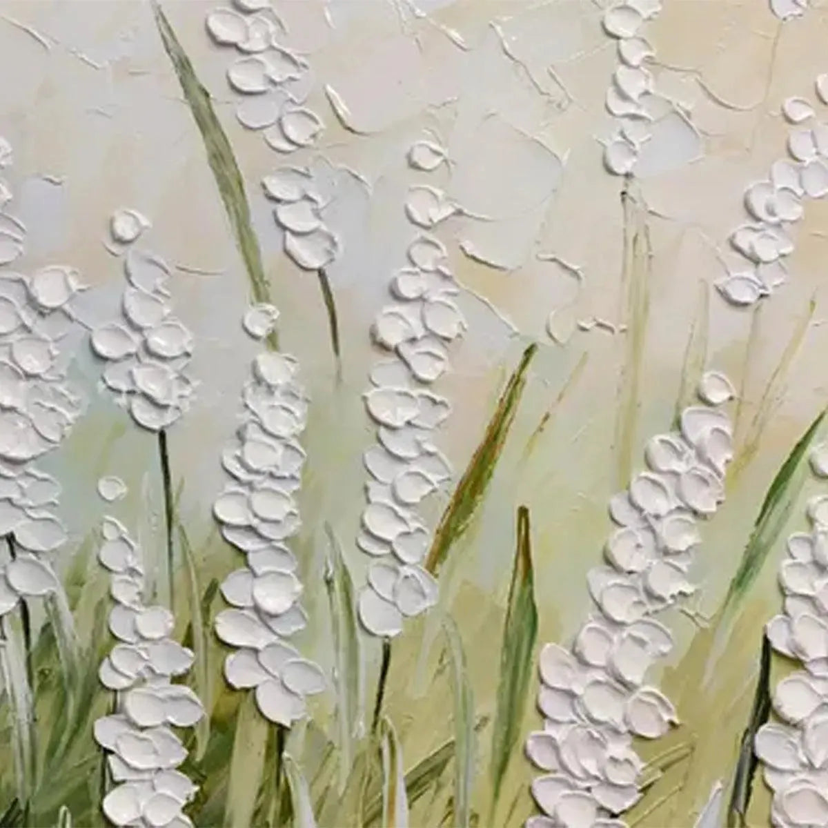 TEXTURED MEADOW: Textured Floral Landscape Painting in Green and White - Image 8