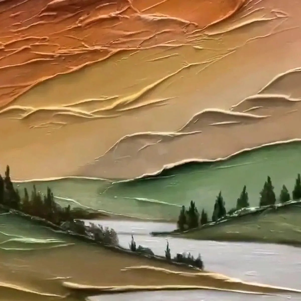 GOLDEN VALLEY: Textured Mountain Landscape Painting, Green and Gold Wall Art, Vertical Canvas, Impasto Decor - Image 3