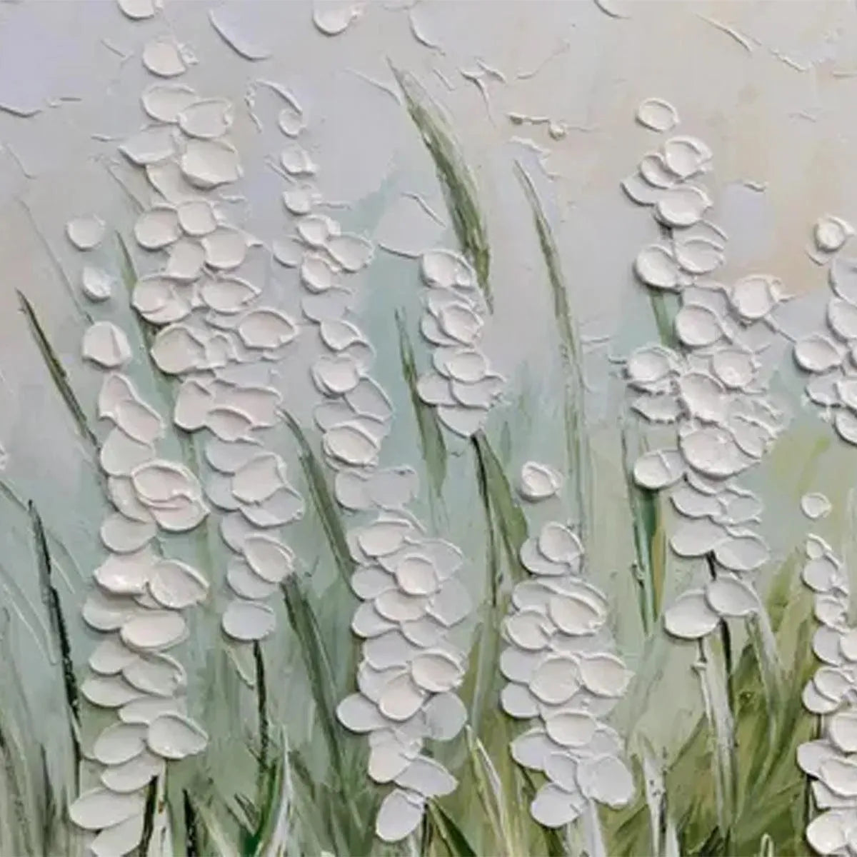 TEXTURED MEADOW: Textured Floral Landscape Painting in Green and White - Image 6