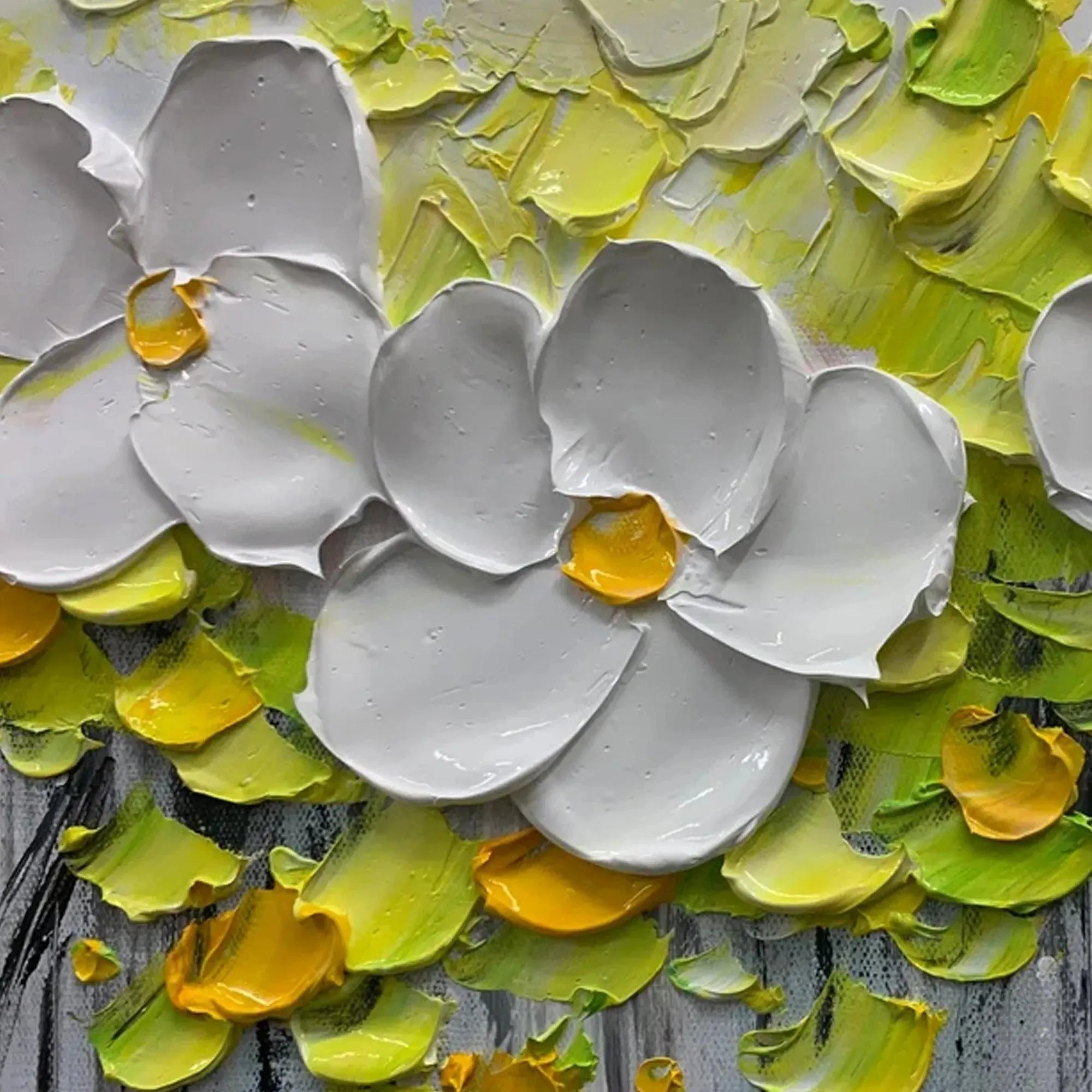 WHITE MAGNOLIAS: Textured Floral Painting in White and Yellow - Image 5