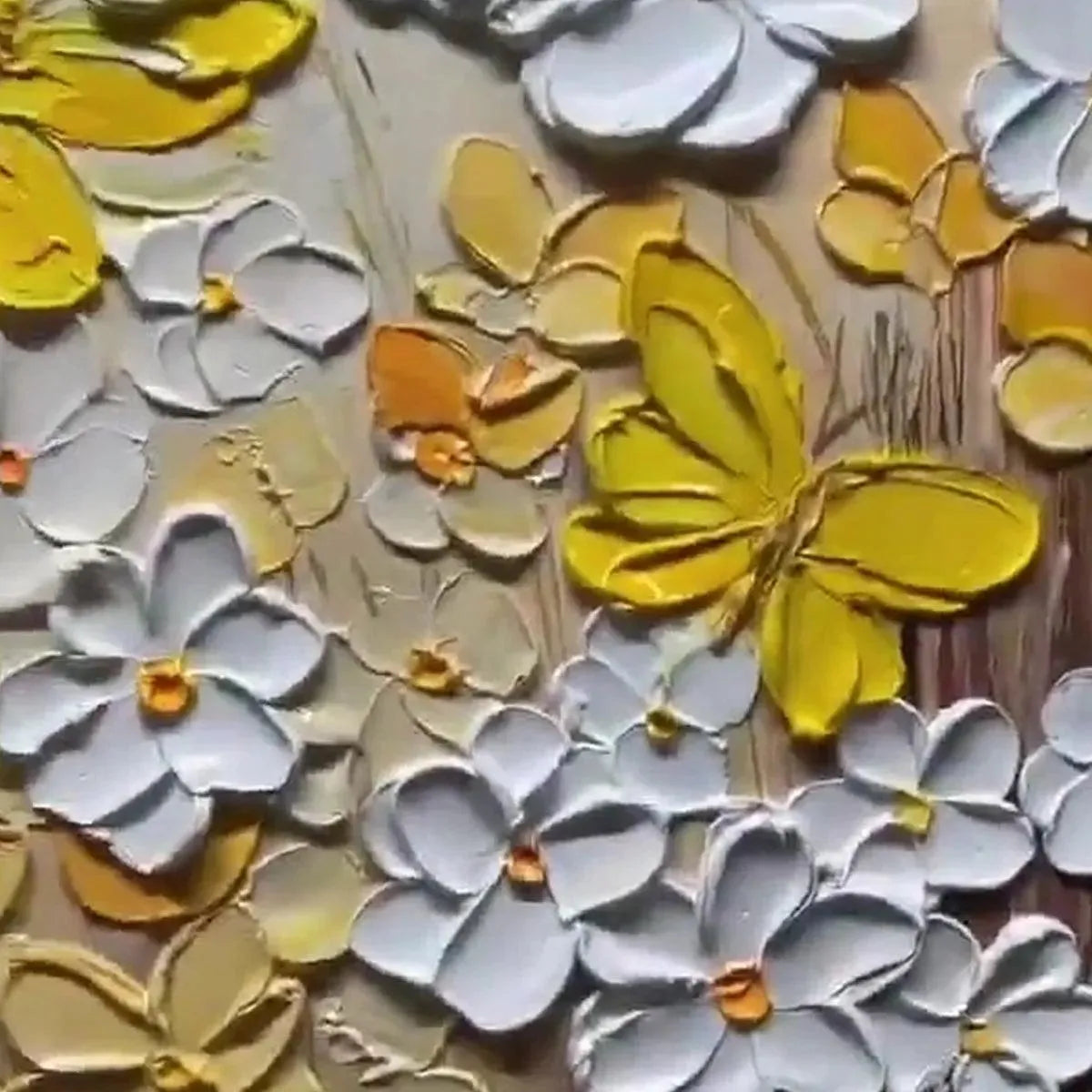 GOLDEN BUTTERFLIES: Textured Butterfly and Floral Painting, Yellow and White Wall Art, Vertical Canvas, Impasto Decor - Image 4