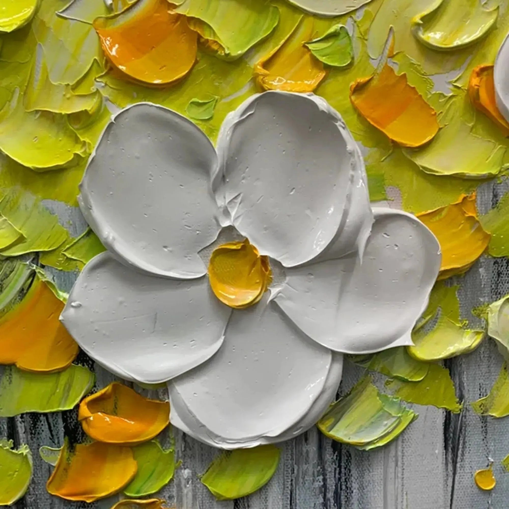 WHITE MAGNOLIAS: Textured Floral Painting in White and Yellow - Image 3