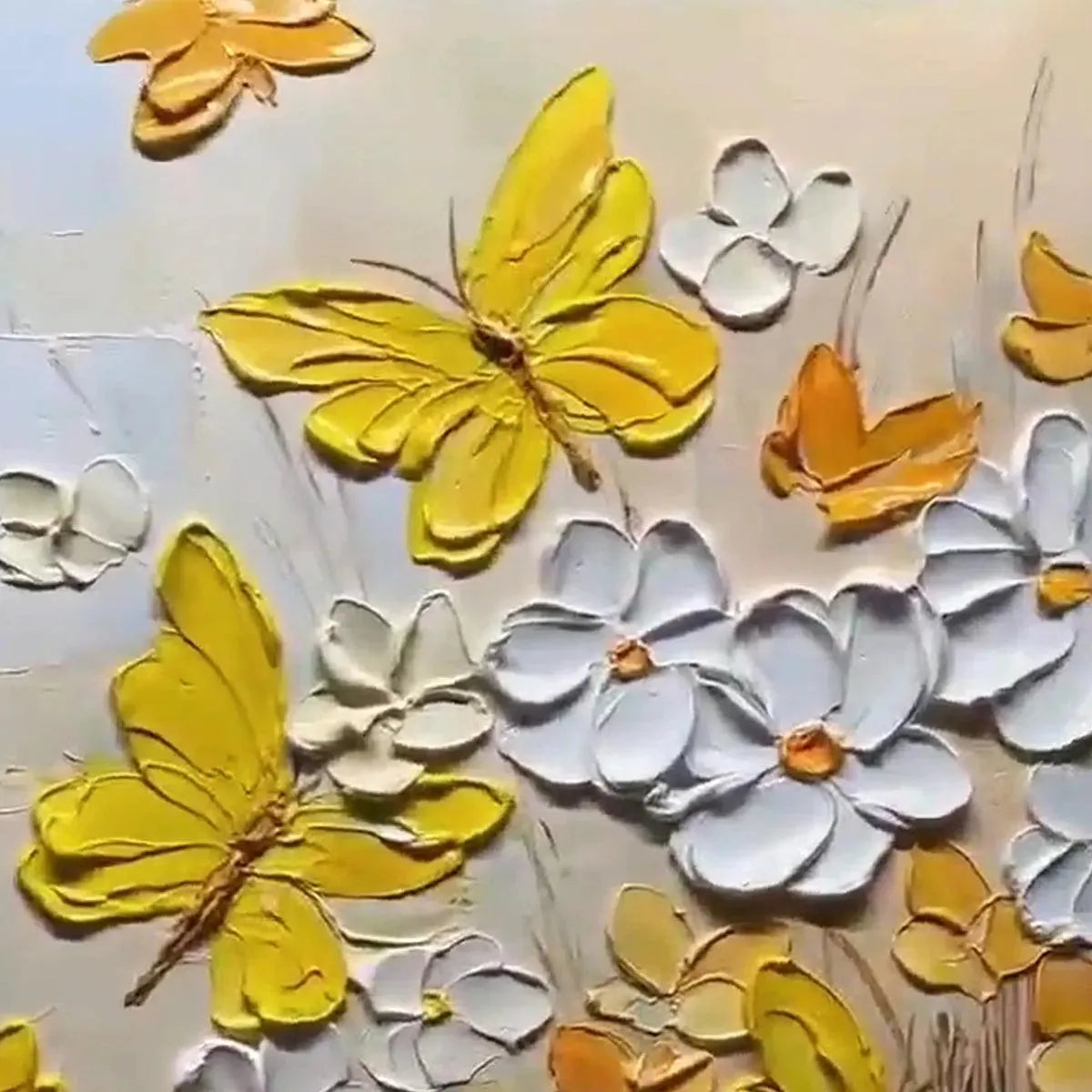 GOLDEN BUTTERFLIES: Textured Butterfly and Floral Painting, Yellow and White Wall Art, Vertical Canvas, Impasto Decor - Image 7