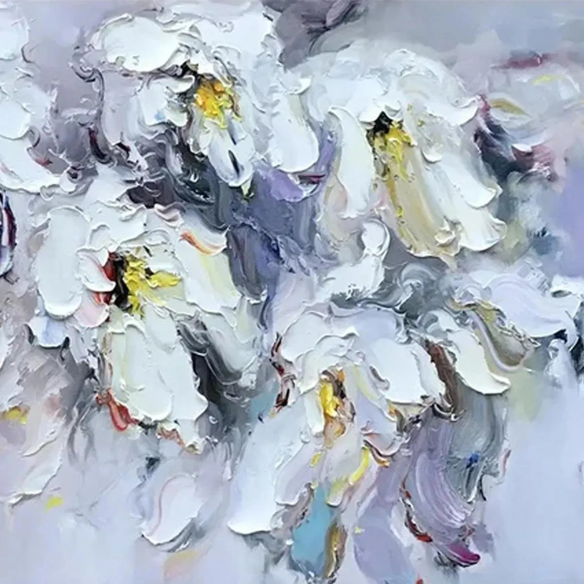 WHITE PETAL DREAM: Floral Painting, Impasto, Textured Wall Art, White Flowers, Panoramic - Image 3