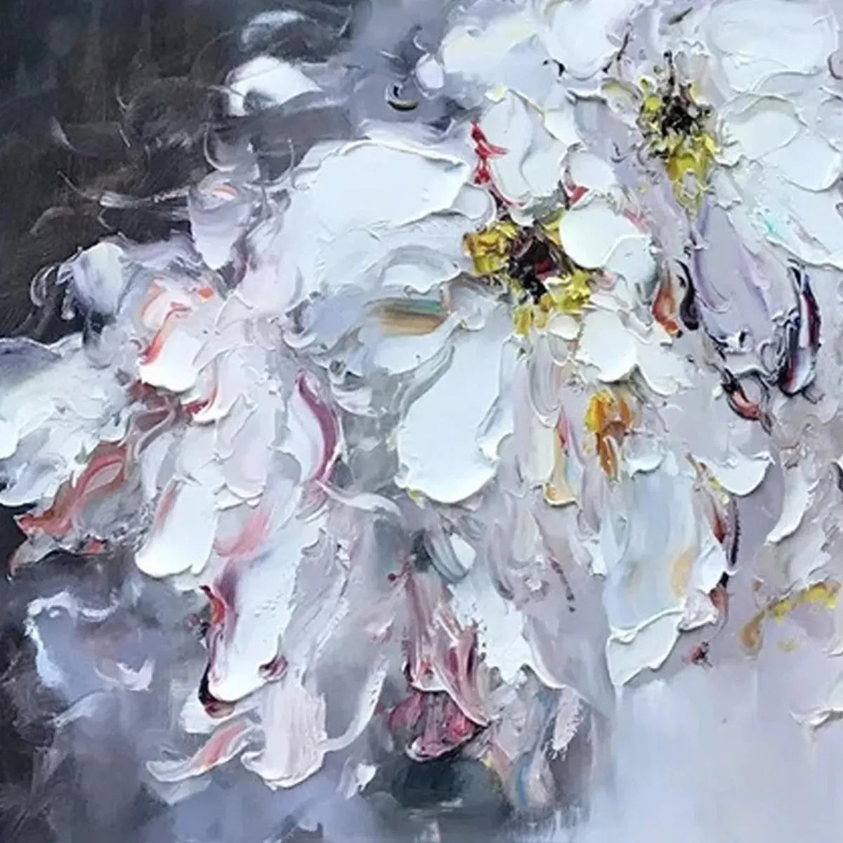 WHITE PETAL DREAM: Floral Painting, Impasto, Textured Wall Art, White Flowers, Panoramic - Image 5