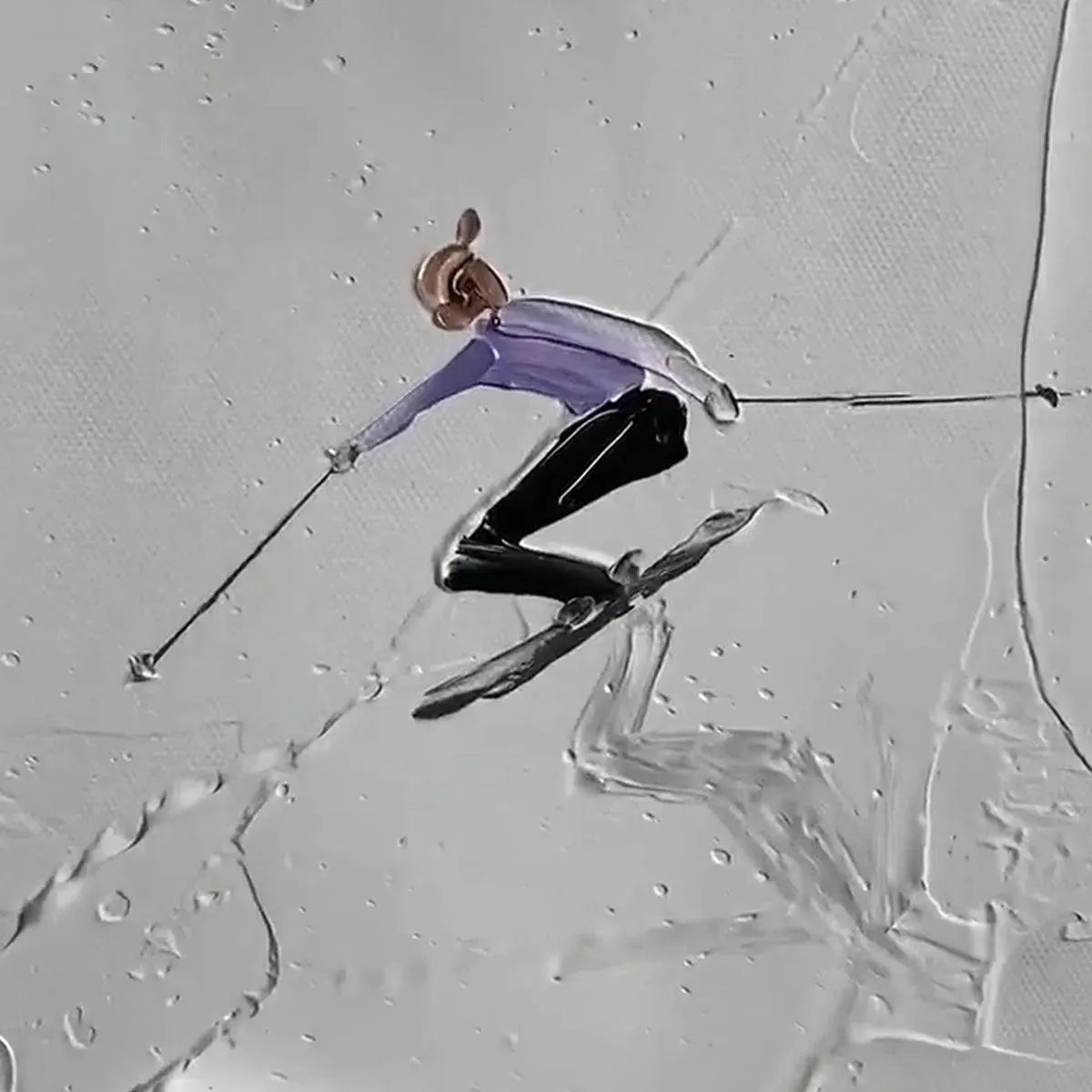 ALPINE SKI: Textured Skiing Painting, Winter Sports Wall Art, Square Canvas, Impasto Decor - Image 2