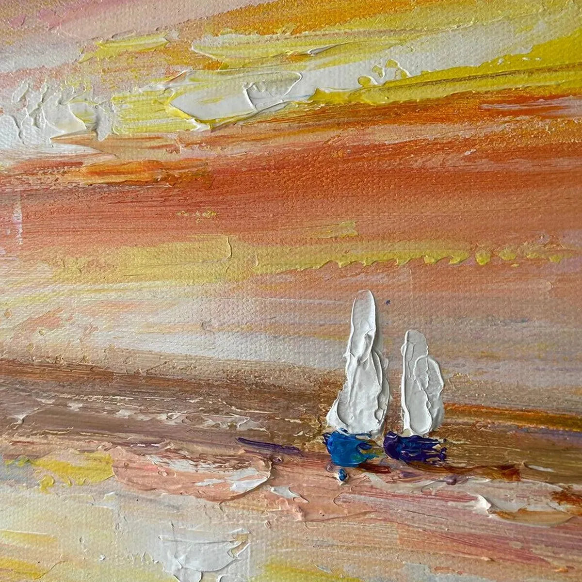 SAILING AT SUNSET: Colorful Seascape Painting, Textured Wall Art, Vertical Canvas, Beach Decor - Image 6