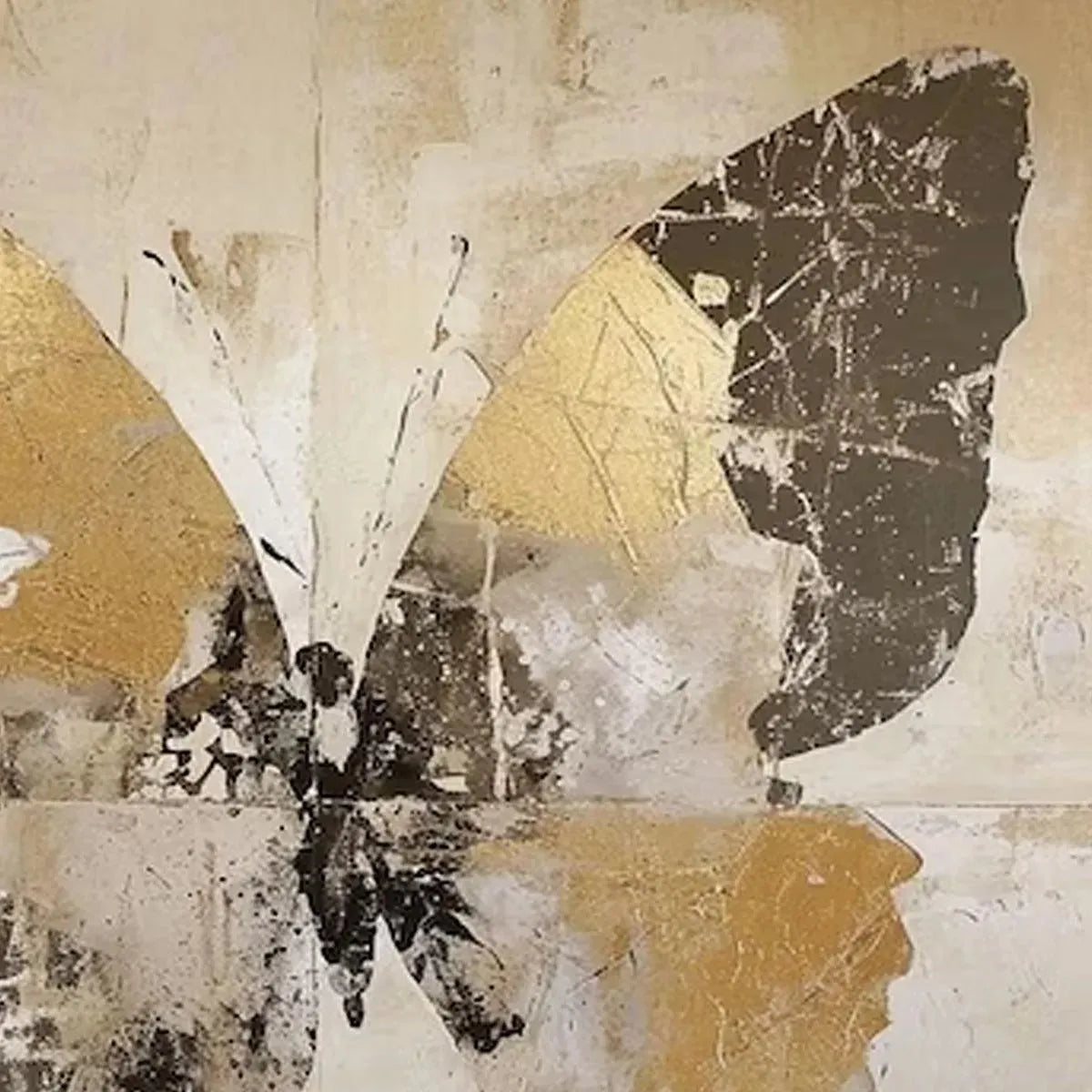 GOLDEN MONARCH: Gold Butterfly Painting, Square Canvas Art, Textured Wall Art, Beige and Gold Decor - Image 3