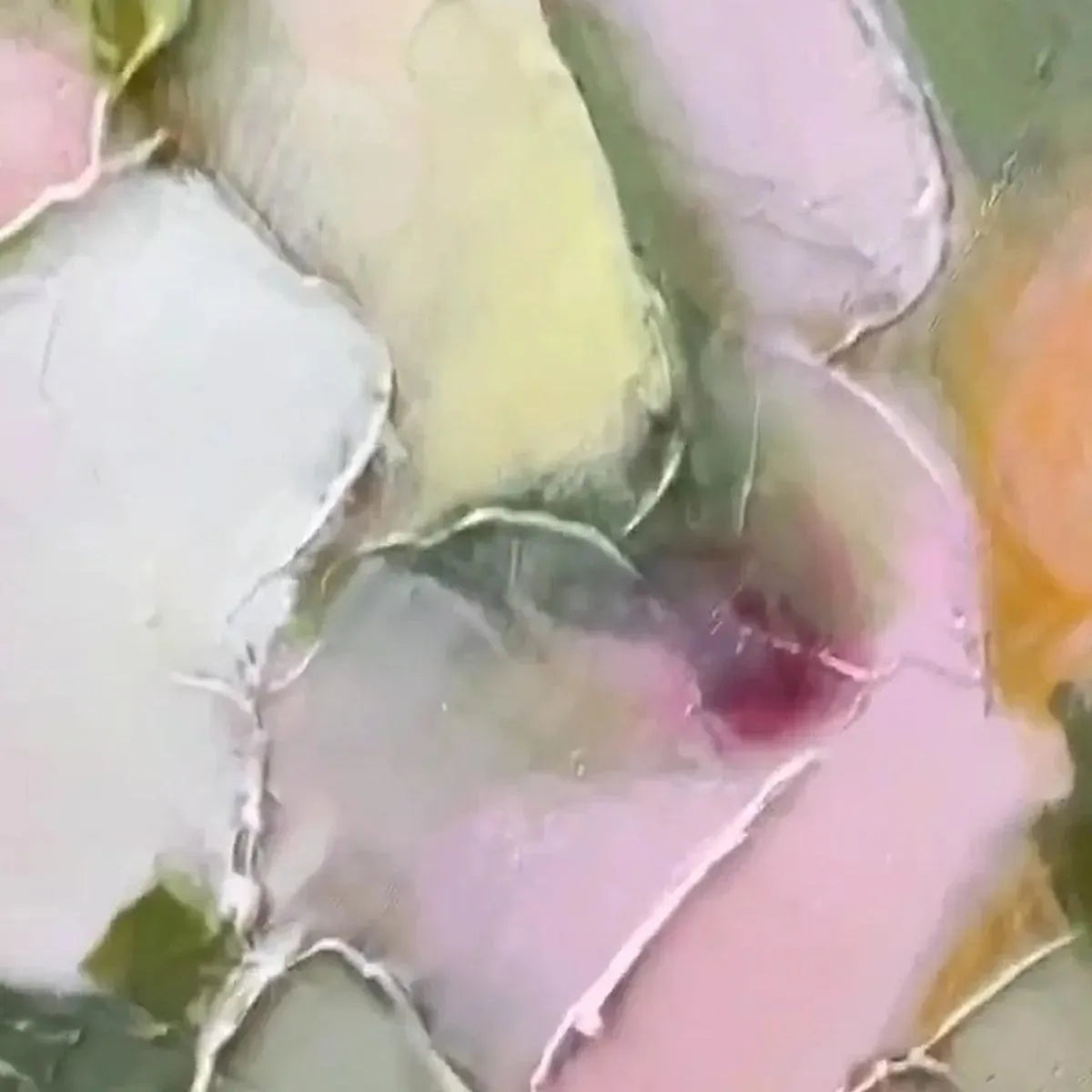 BLUSHING BLOOMS: Textured Abstract Floral Painting, Pastel Pink and Green Wall Art, Vertical Canvas, Impasto Decor - Image 6