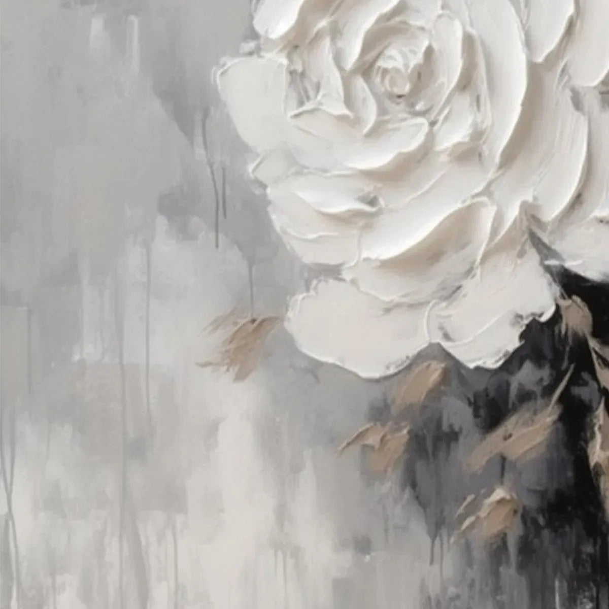 TEXTURED WHITE ROSE: 3D Floral Impasto Painting, Square Wall Art - Image 5