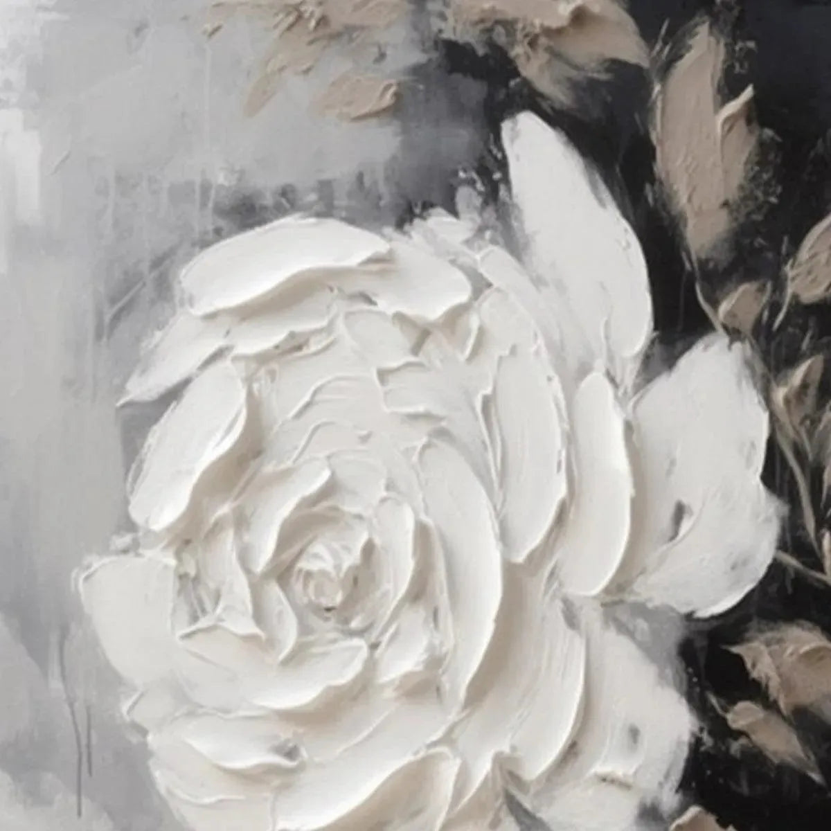 TEXTURED WHITE ROSE: 3D Floral Impasto Painting, Square Wall Art - Image 3