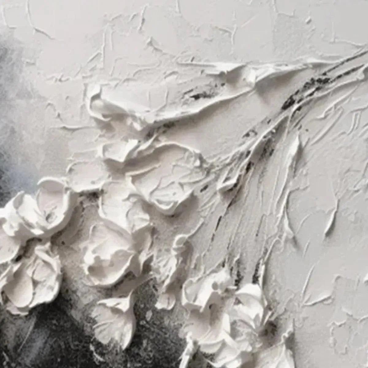 WHITE FLORAL IMPASTO: Textured Floral Painting, Square Wall Art - Image 3