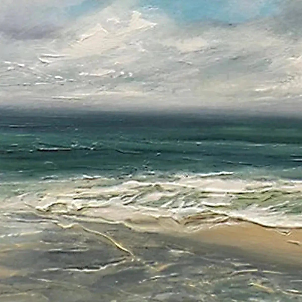 CLOUDY COASTAL SCENE: Square Coastal Landscape Painting, Square Wall Art - Image 3