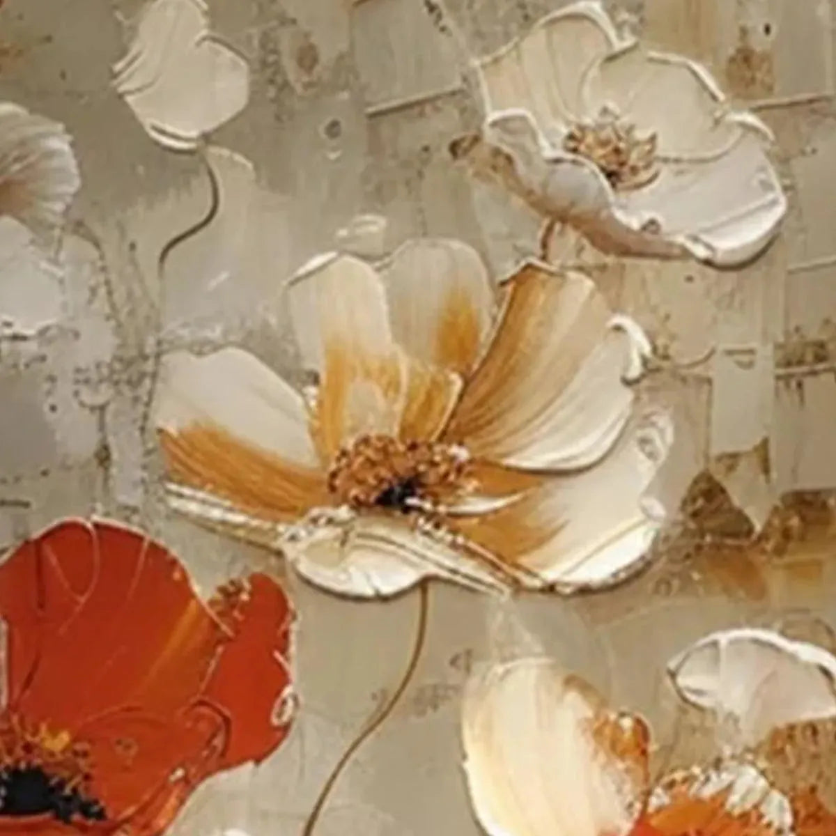 CRIMSON FIELDS: Textured Poppy Painting, Red and White Floral Wall Art, Square Canvas, Romantic Decor - Image 3