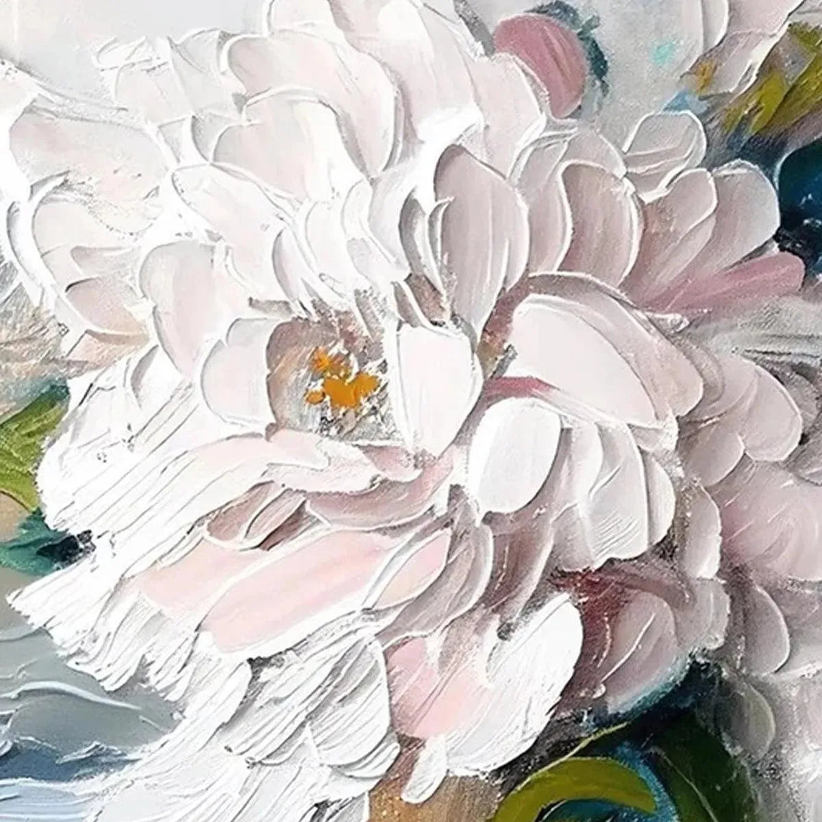WHITE PEONY DREAM: Textured Peony Painting, Impasto Floral Wall Art, Panoramic Canvas, Romantic Decor - Image 3