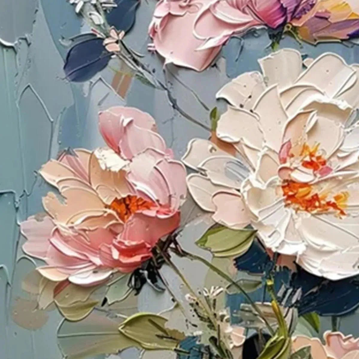 PASTEL PEONIES: Textured Peony Painting, Impasto Floral Wall Art, Square Canvas, Romantic Decor - Image 8