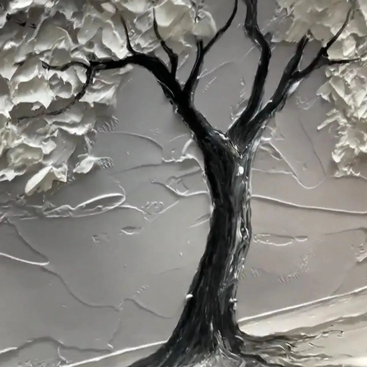SERENE TREE: Textured 3D Tree Painting, White Impasto Wall Art, Panoramic Canvas, Minimalist Decor - Image 2