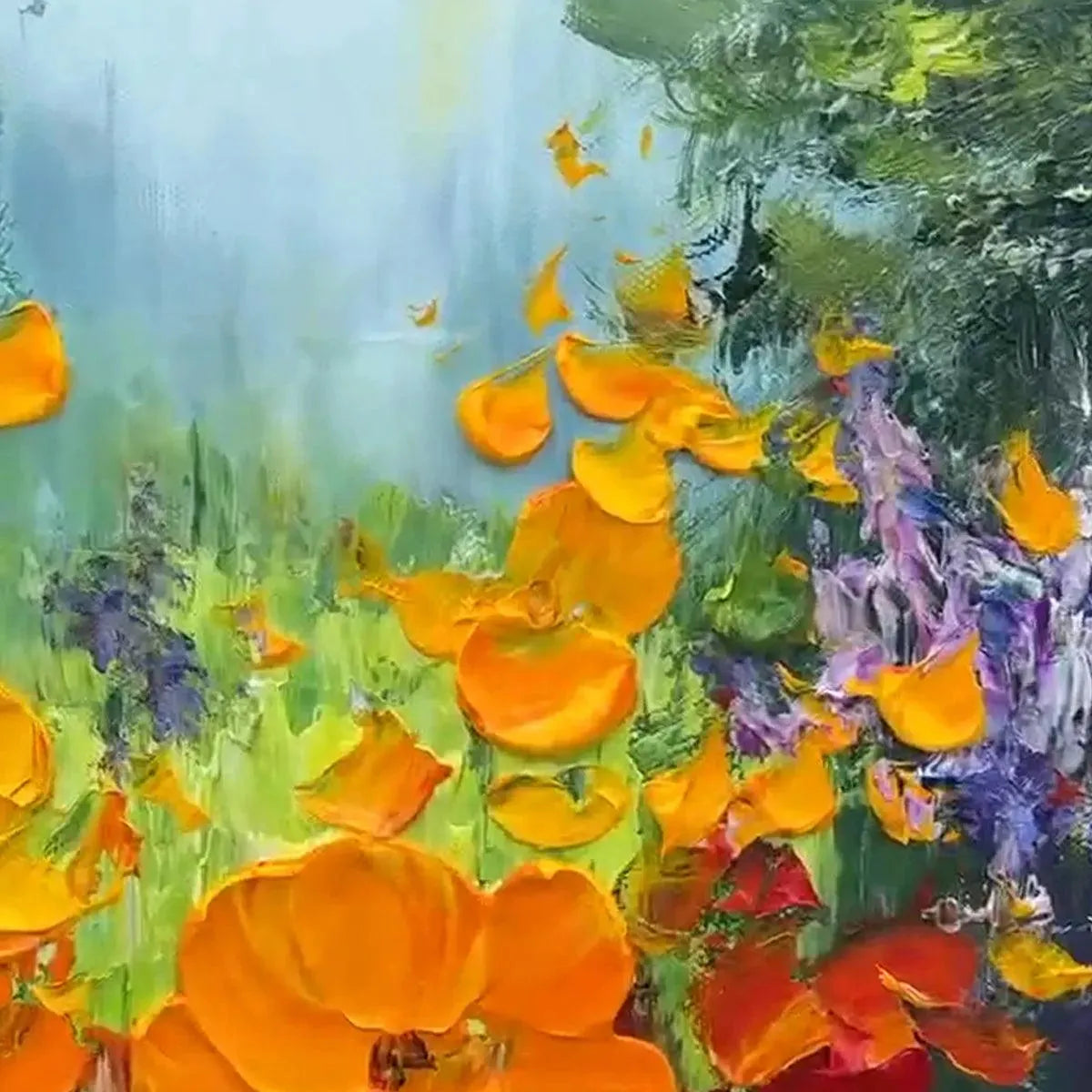WILD FLOWER MEADOW: Textured Floral Landscape Painting, Impasto Wall Art, Panoramic Canvas, Nature Decor - Image 3