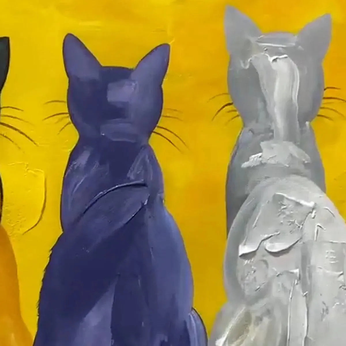 CATS IN A ROW: Whimsical Cat Painting, Textured Wall Art, Panoramic Canvas, Pet Decor - Image 3