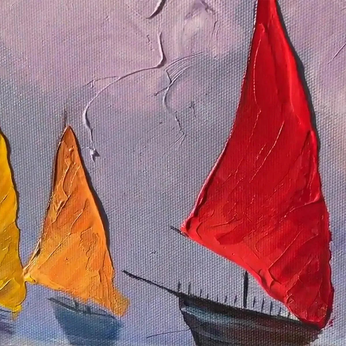 REGATTA: Textured Sailboat Painting, Impasto Wall Art, Panoramic Canvas, Coastal Decor - Image 6