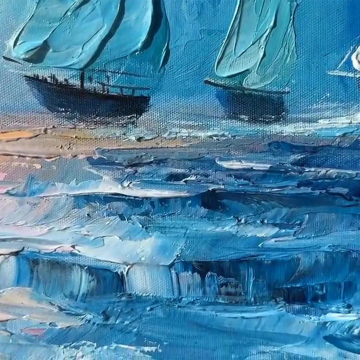 REGATTA: Textured Sailboat Painting, Impasto Wall Art, Panoramic Canvas, Coastal Decor - Image 3