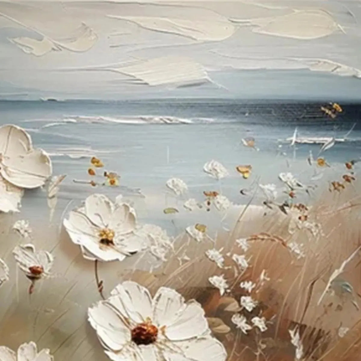 SEASIDE BLOSSOMS: Textured Floral Painting, Impasto Wall Art, Horizontal Canvas, Coastal Decor - Image 7