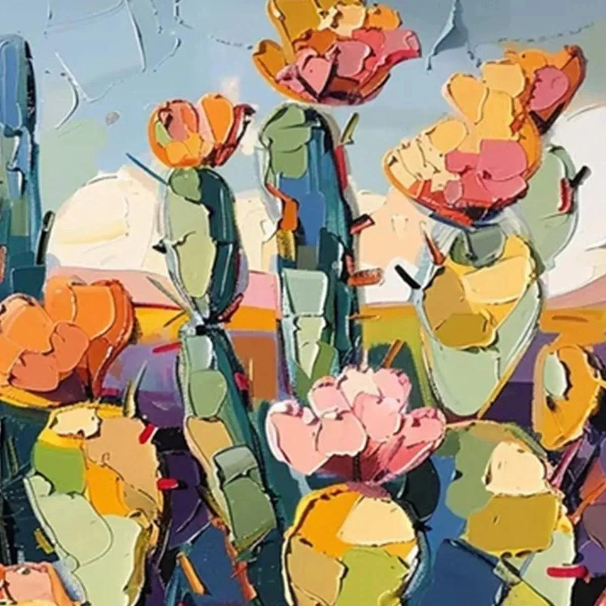 DESERT BLOOM: Textured Cactus Painting, Impasto Wall Art, Horizontal Canvas, Desert Decor - Image 3