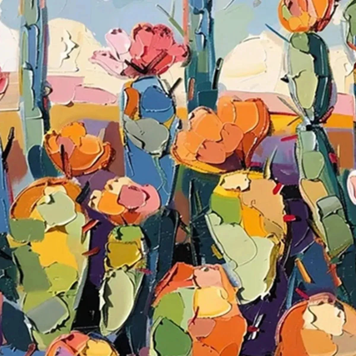 DESERT BLOOM: Textured Cactus Painting, Impasto Wall Art, Horizontal Canvas, Desert Decor - Image 7