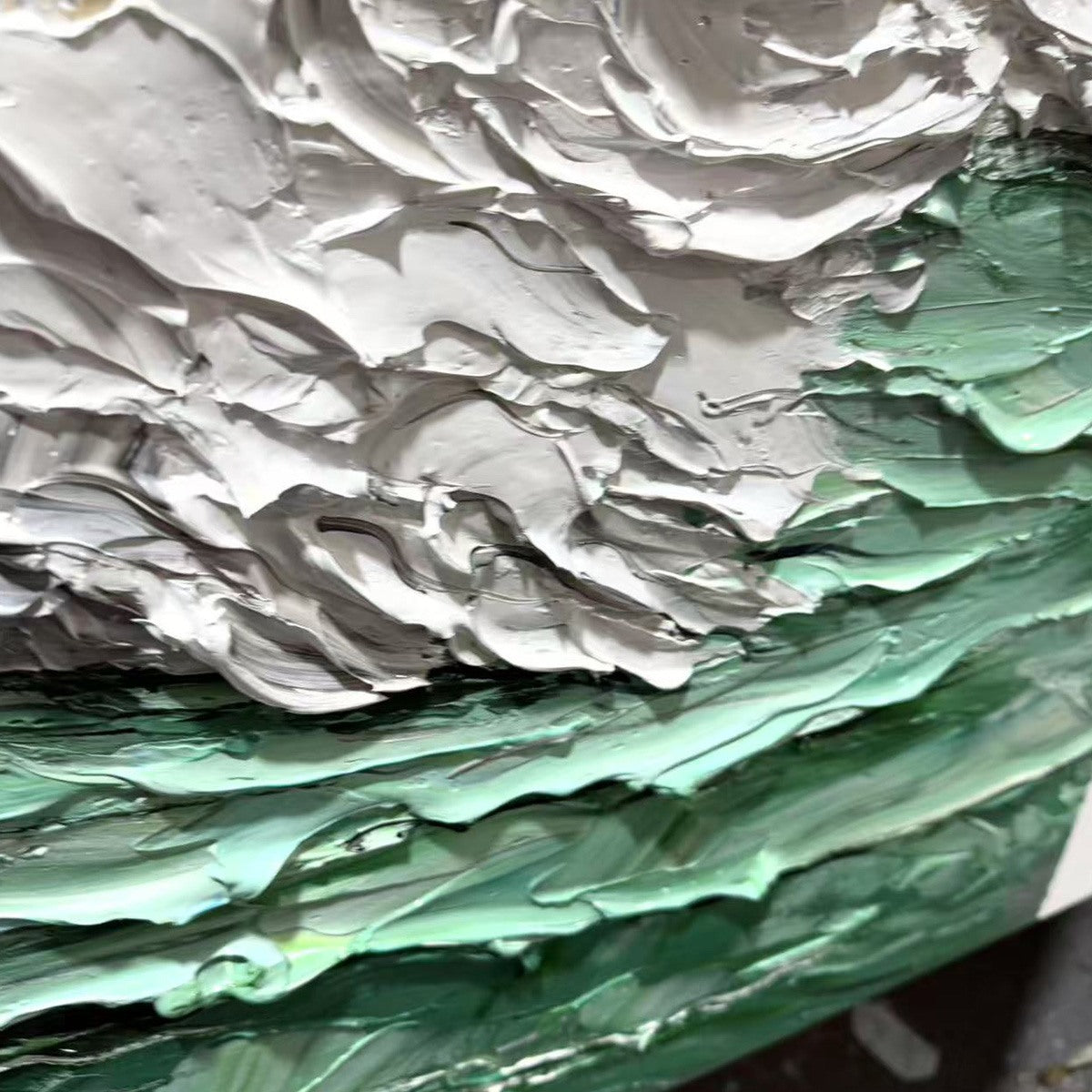 EMERALD CREST: Textured Green Wave Impasto Oil Painting - Image 6