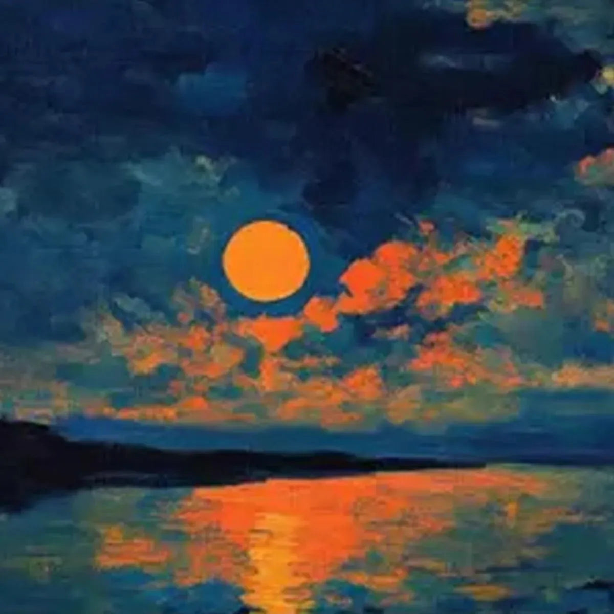 HARVEST MOON OVER THE LAKE PANORAMIC: Landscape Painting, Panoramic Wall Art, Moonlit Lake Decor - Image 6