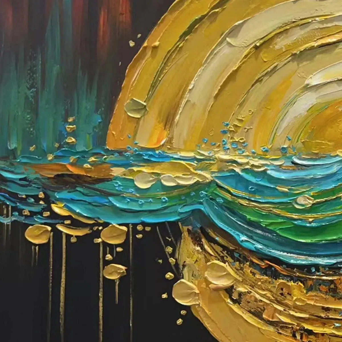 Abstract Sunburst Oil Painting - Gold and Green Art - Image 9