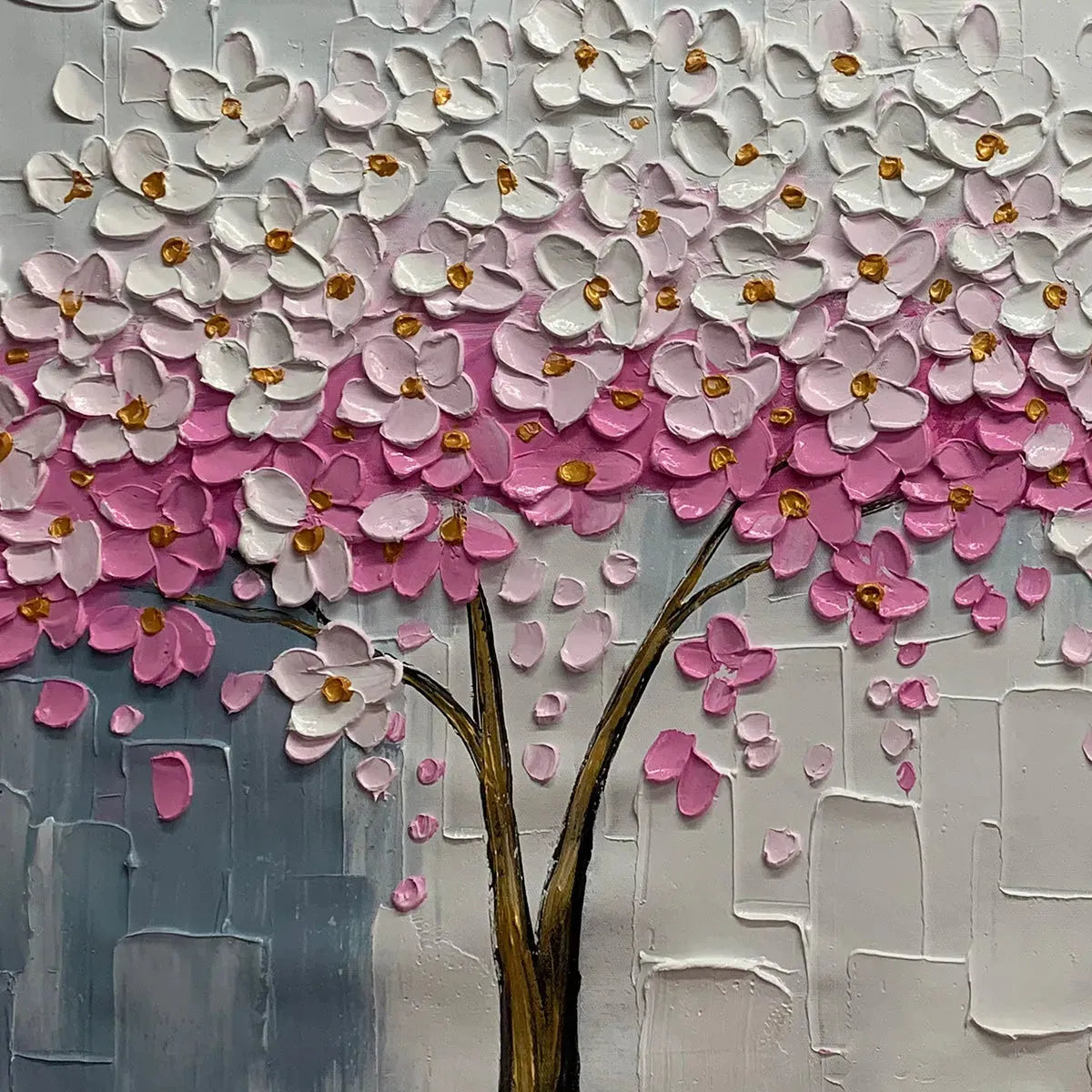 SPRING BLOSSOM: Panoramic Cherry Blossom Painting in Pink and White, Textured Impasto, Modern Wall Art - Image 7