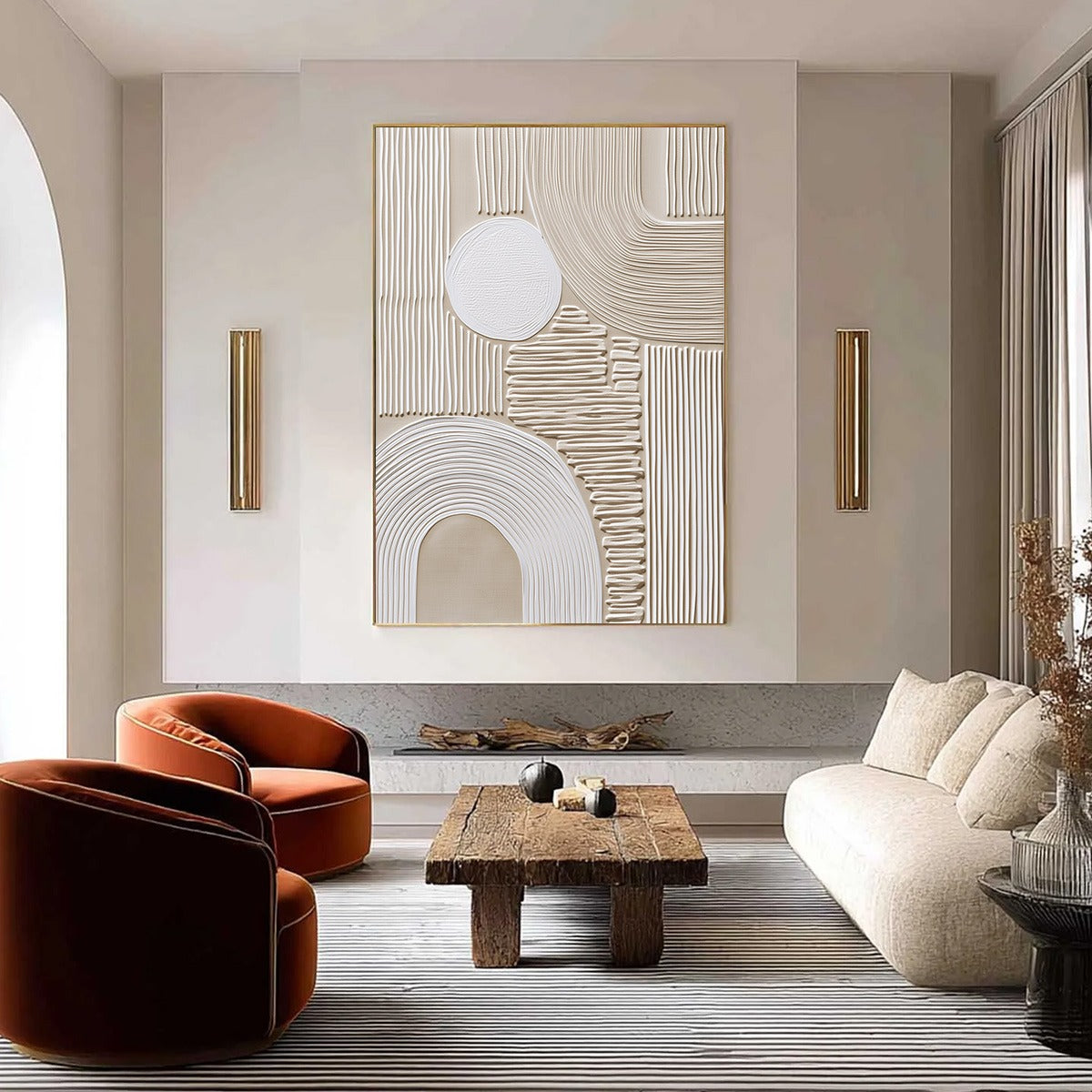 ZENITH: Textured Wabi Sabi Wall Art in Minimalist Beige and White - Image 2