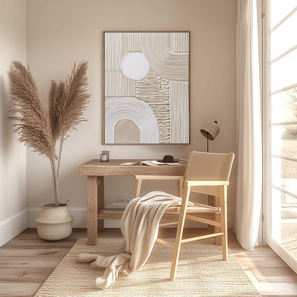 ZENITH: Textured Wabi Sabi Wall Art in Minimalist Beige and White - Image 4