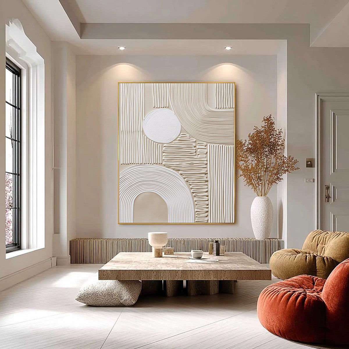 ZENITH: Textured Wabi Sabi Wall Art in Minimalist Beige and White - Image 6