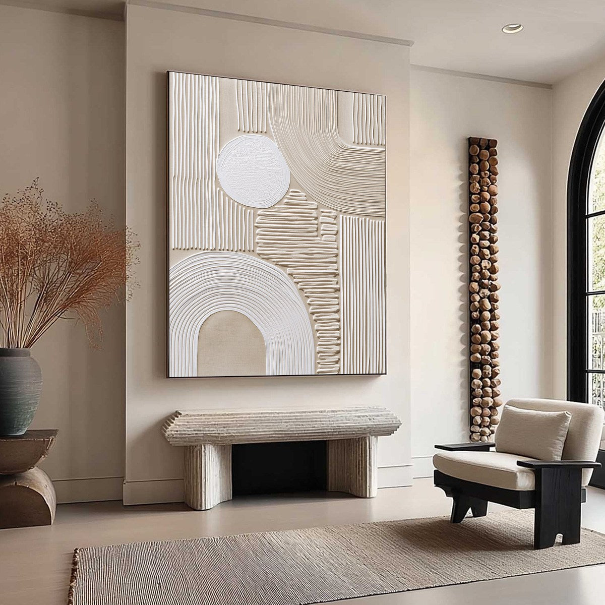 ZENITH: Textured Wabi Sabi Wall Art in Minimalist Beige and White - Image 8
