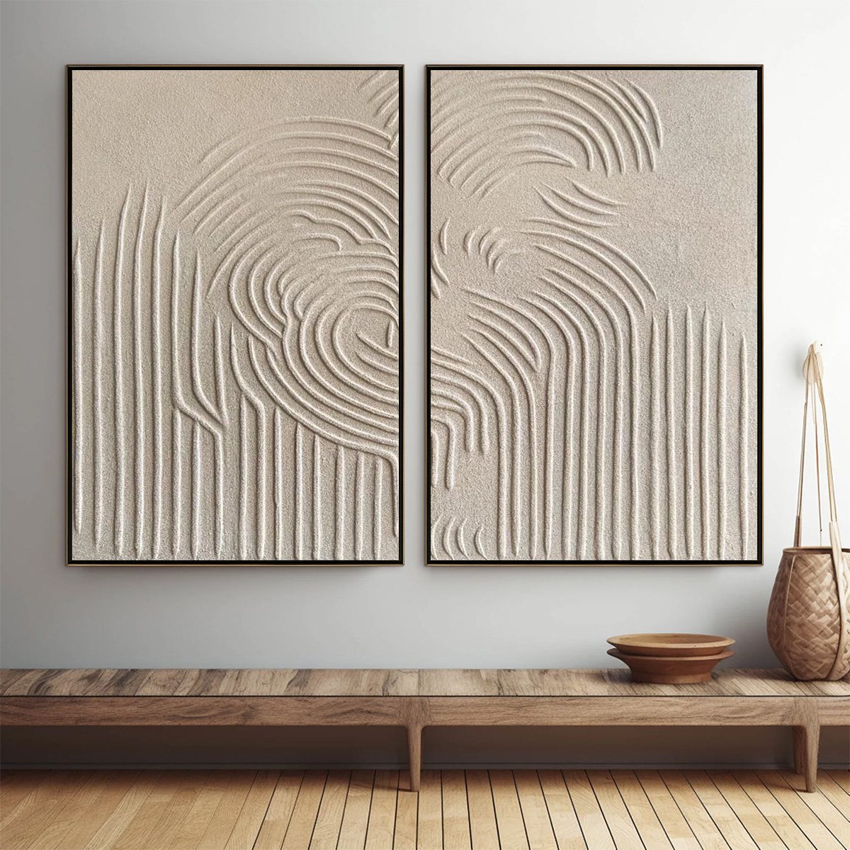ZEN CASCADE: Wabi Sabi Textured Diptych Wall Art - Image 2