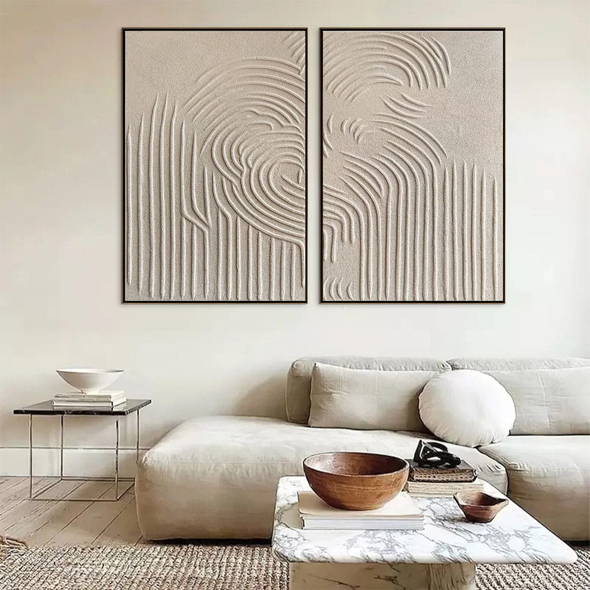 ZEN CASCADE: Wabi Sabi Textured Diptych Wall Art - Image 4