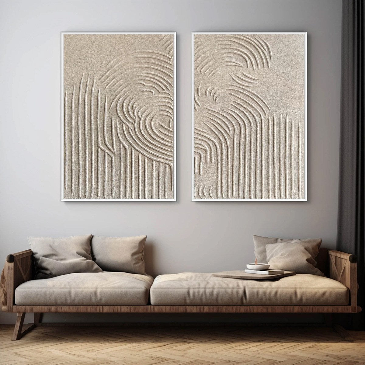 ZEN CASCADE: Wabi Sabi Textured Diptych Wall Art - Image 3