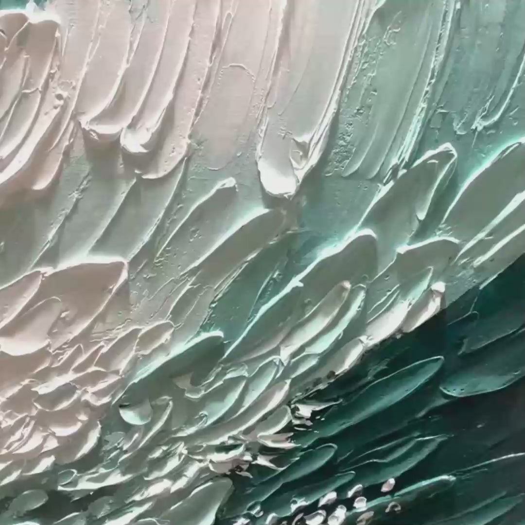 AQUAMARINE CREST: Textured Ocean Wave Painting, Vertical Canvas, Coastal Wall Art - Image 3