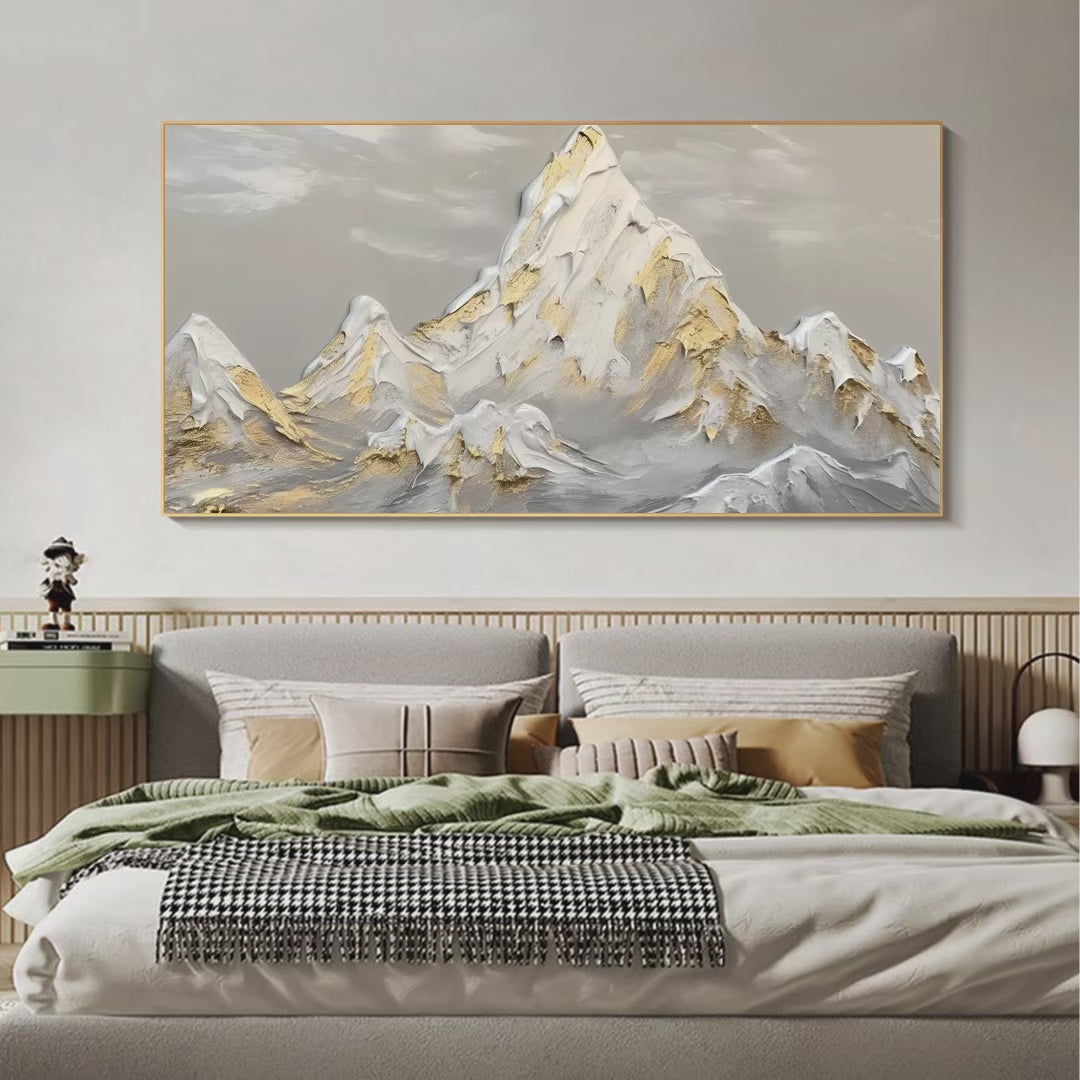 GOLDEN PEAKS: Textured Mountain Landscape Painting in Gold and Grey - Image 4