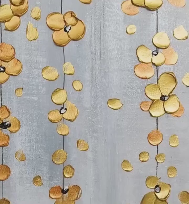 GOLDEN RAIN: Minimalist Floral Oil Painting in Gold and Grey - Image 4
