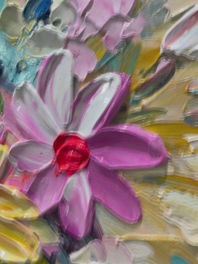BLOOMING RHAPSODY: Colorful Floral Impasto Oil Painting - Image 4