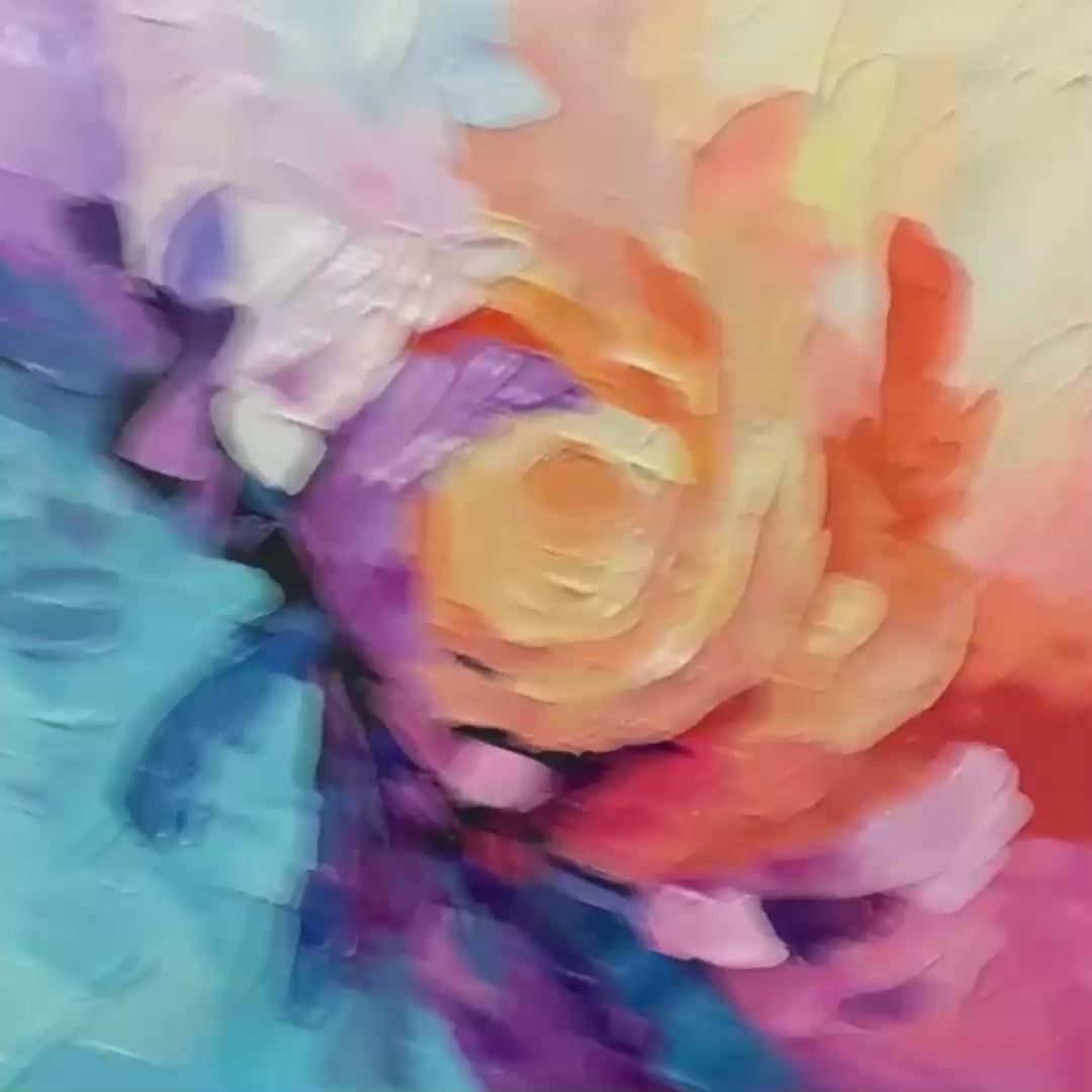 ABSTRACT ROSE: Textured Floral Painting, Impasto Wall Art, Square Canvas, Modern Decor - Image 3