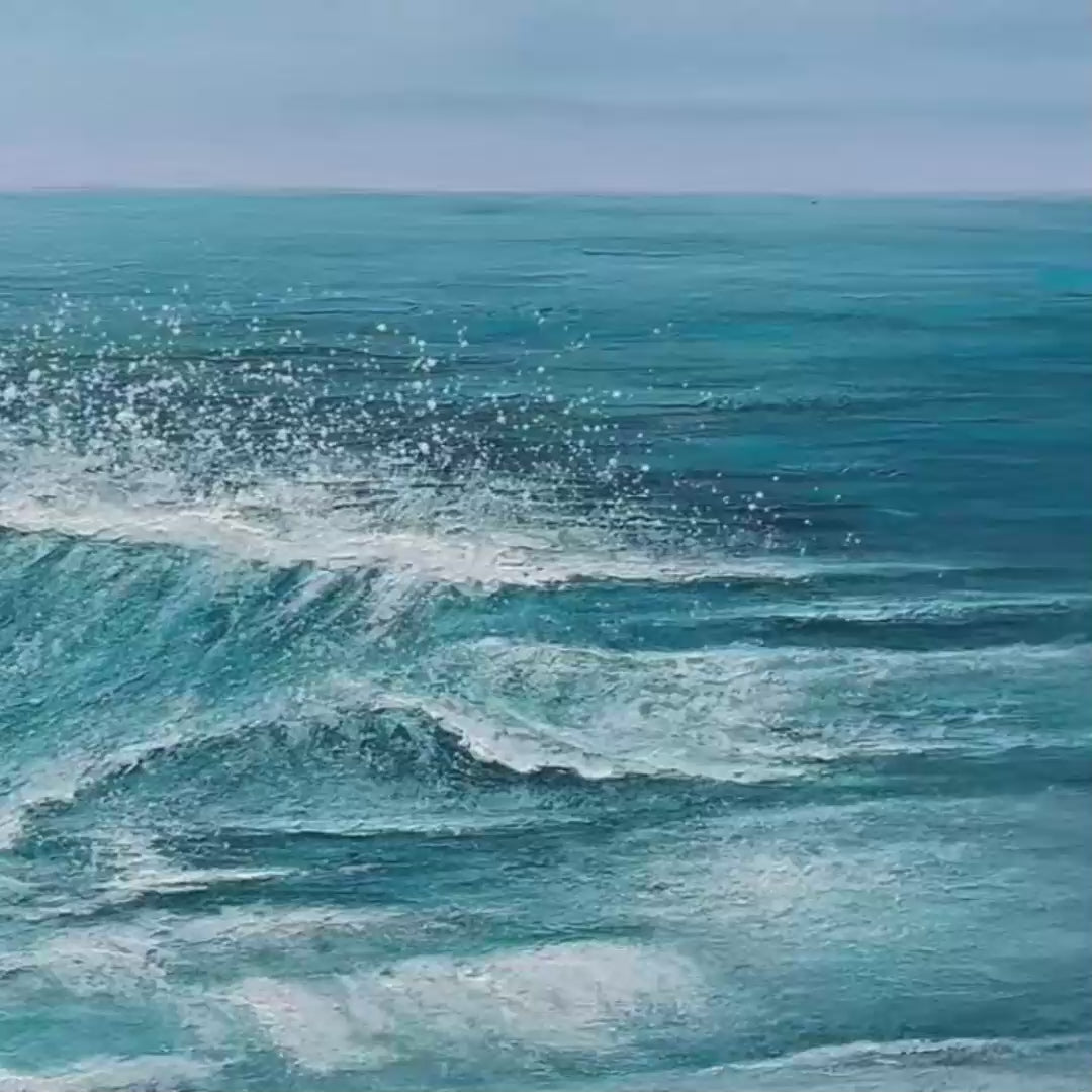 AZURE CRESTS: Dynamic Seascape Painting, Panoramic Wall Art - Image 3
