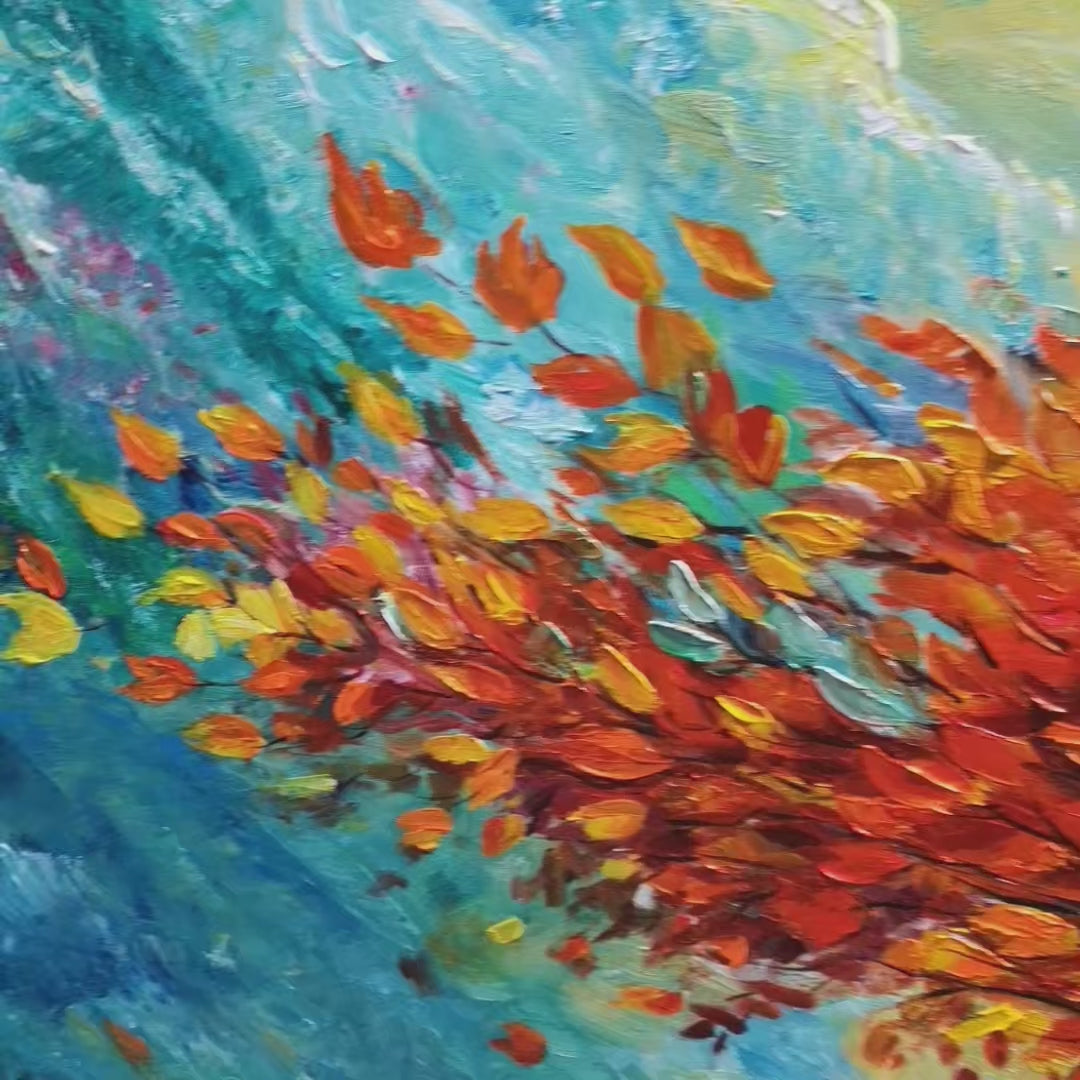 AUTUMN FIRE: Textured Landscape Oil Painting - Image 3