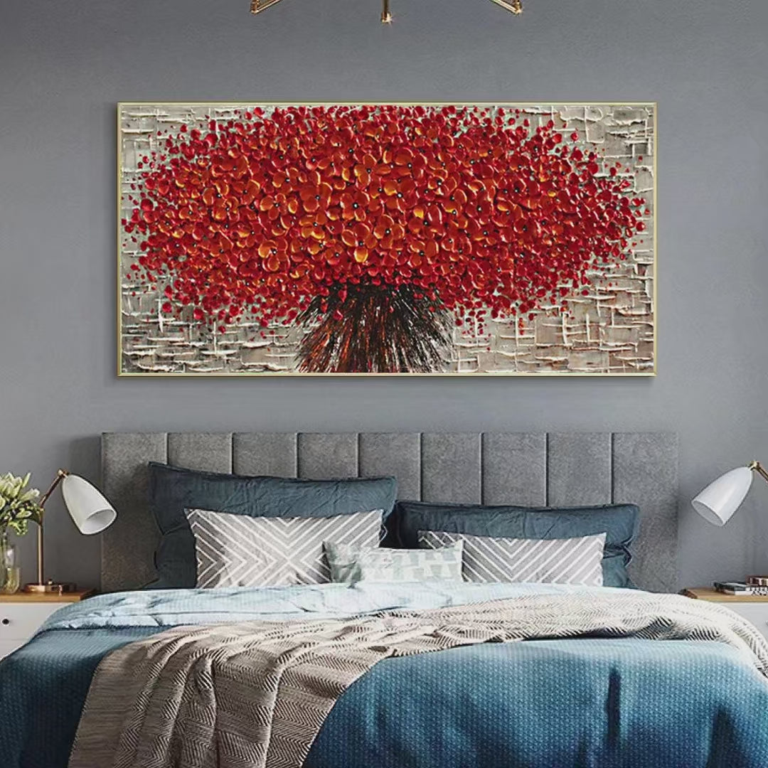 CRIMSON BURST: Textured Impasto Floral Painting in Red - Image 2